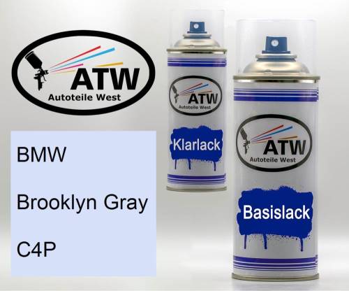 BMW, Brooklyn Gray, C4P: 400ml Sprühdose + 400ml Klarlack - Set, von ATW Autoteile West.